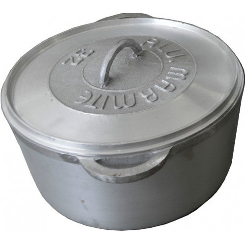 Durable 32cm cast aluminum Dutch oven designed for even cooking with charcoal heat, perfect for camping and outdoor use.