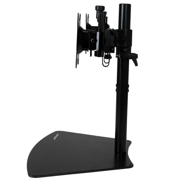 Dual-Monitor Desktop Stand supporting two 12-24" VESA monitors, featuring adjustable height, tilt, and space-saving design.