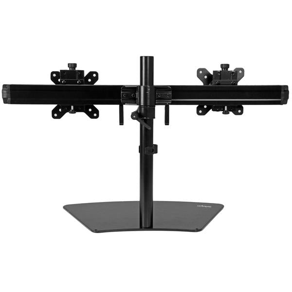 Dual-Monitor Desktop Stand supporting two 12-24 inch VESA monitors, enhancing workspace and productivity with adjustable features.