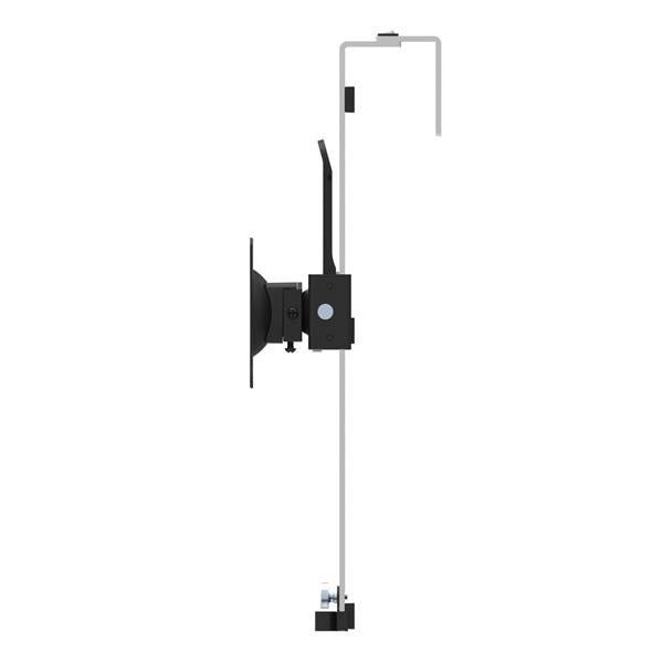 Cubicle monitor mount made of heavy-duty steel with micro-adjustment, supporting 17"-34" VESA monitors and cable management.