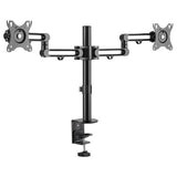 Desk Mount Dual Monitor Arm with adjustable arms, VESA compatibility, and cable management for an ergonomic workspace.