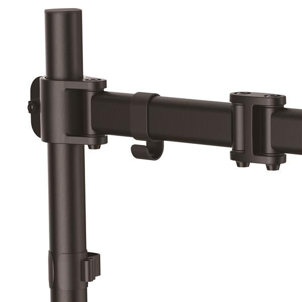 Articulating desk-mount monitor arm in heavy-duty steel, designed for ergonomic viewing and maximizing desk space.