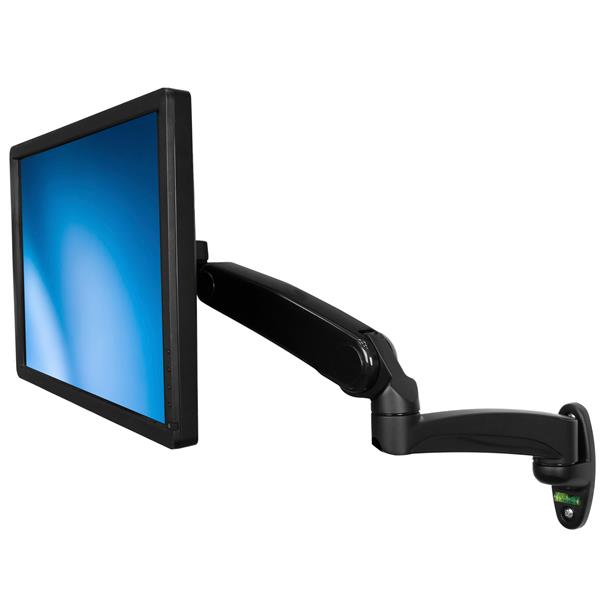 Wall-mount monitor arm for flat screens up to 34", offering full motion articulation for optimal viewing and workspace organization.