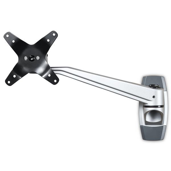 Wall mount monitor arm with 10.2" swivel, supports up to 34" VESA displays, offering adjustable viewing angles and space-saving design.