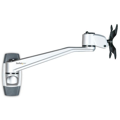 Wall mount monitor arm with 10.2" swivel extension, supports up to 34" VESA monitors, ideal for space-saving and ergonomic viewing.