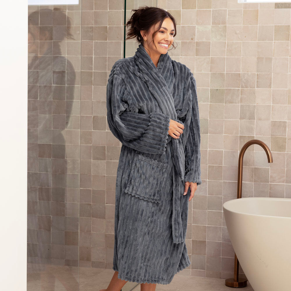 Channel Fleece Robe Steel Small/Medium - Bambury
