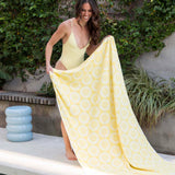 HiLo Cotton Towelling Beach Towel 90 x 170cm Bambury - Daisy Butter