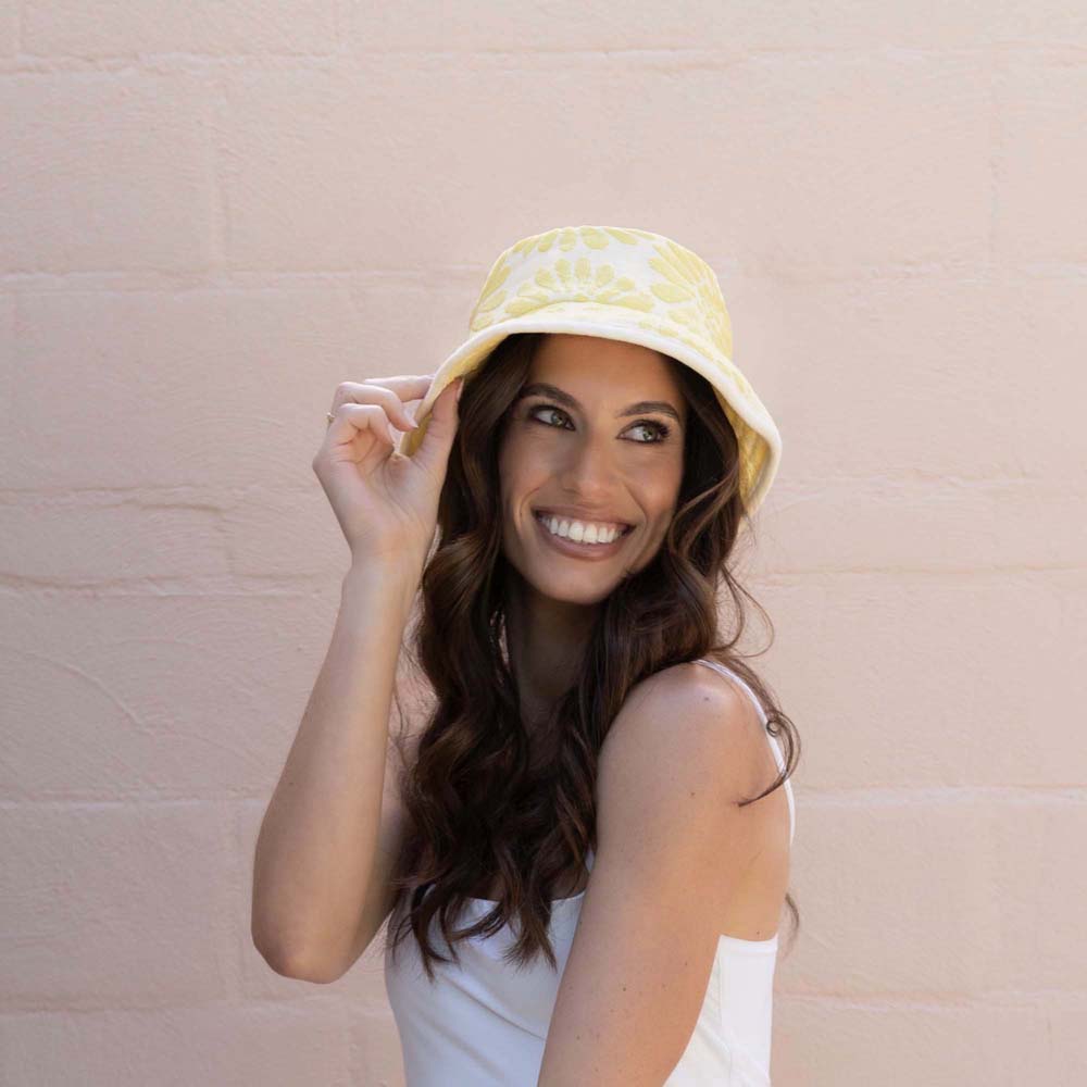 HiLo Cotton Towelling Bucket Hat One Size Bambury - Daisy Butter