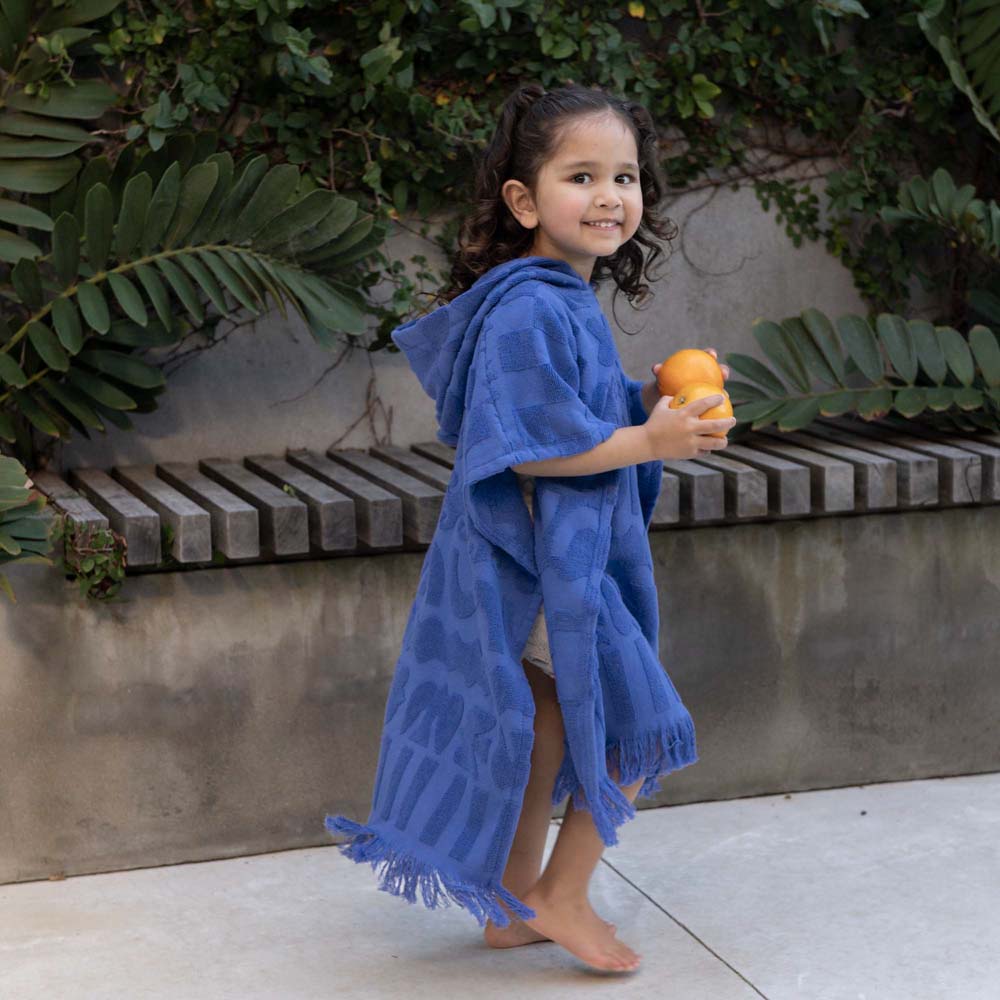 HiLo Cotton Hooded Towel Poncho for Kids 3-7 Years Bambury - Solana Blue
