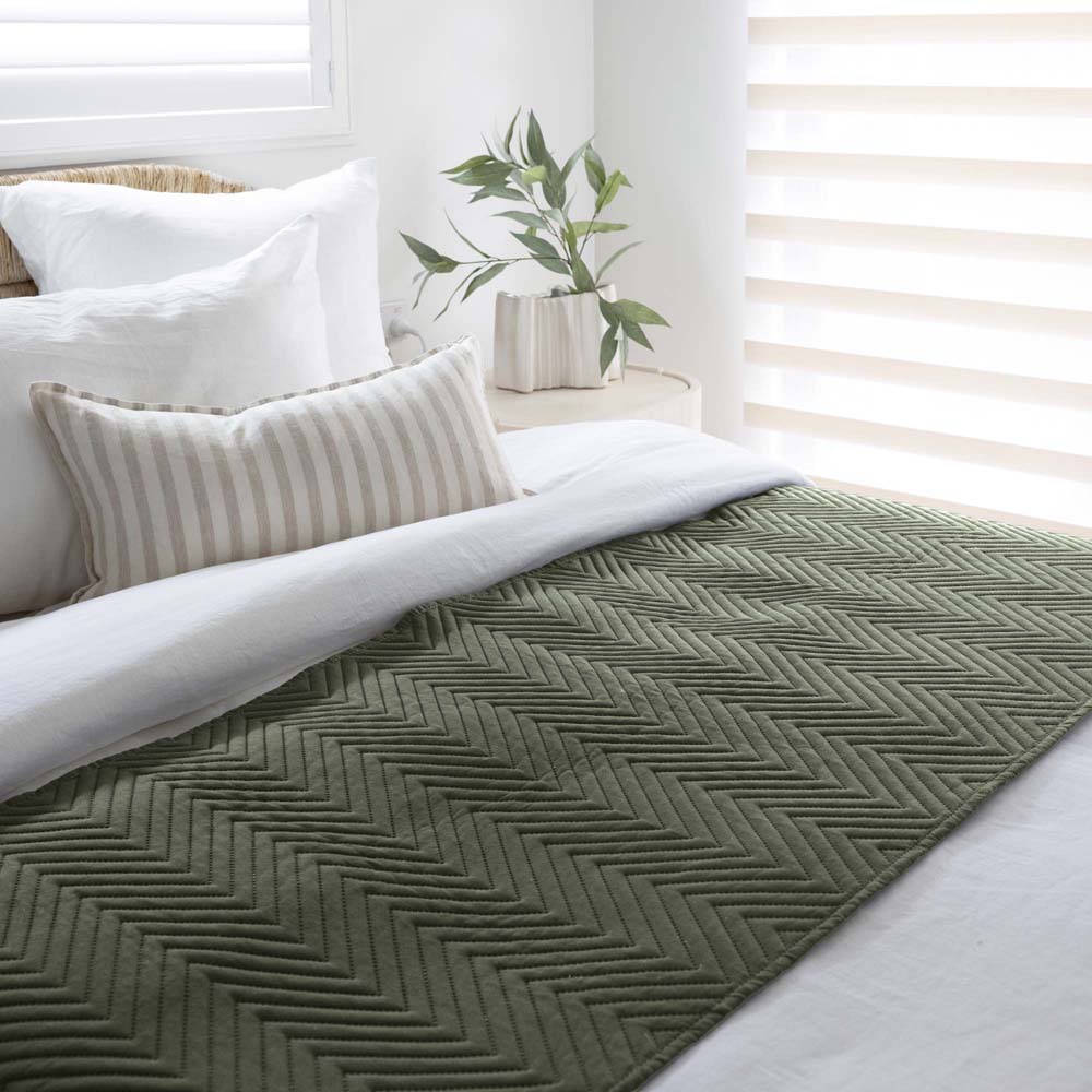 Herringbone Polyester Microfibre Bed Runner 270 x 60cm Bambury - Moss
