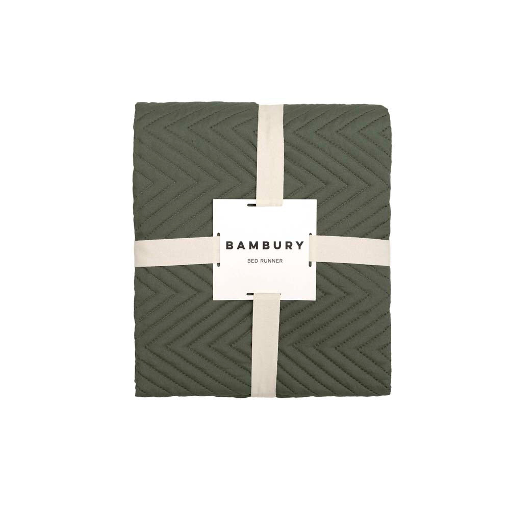 Herringbone Polyester Microfibre Bed Runner 270 x 60cm Bambury - Moss