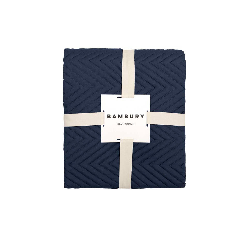 Herringbone Polyester Microfibre Bed Runner 270 x 60cm Bambury - Navy