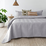Herringbone Embossed Coverlet Set Silver Queen / King- Bambury