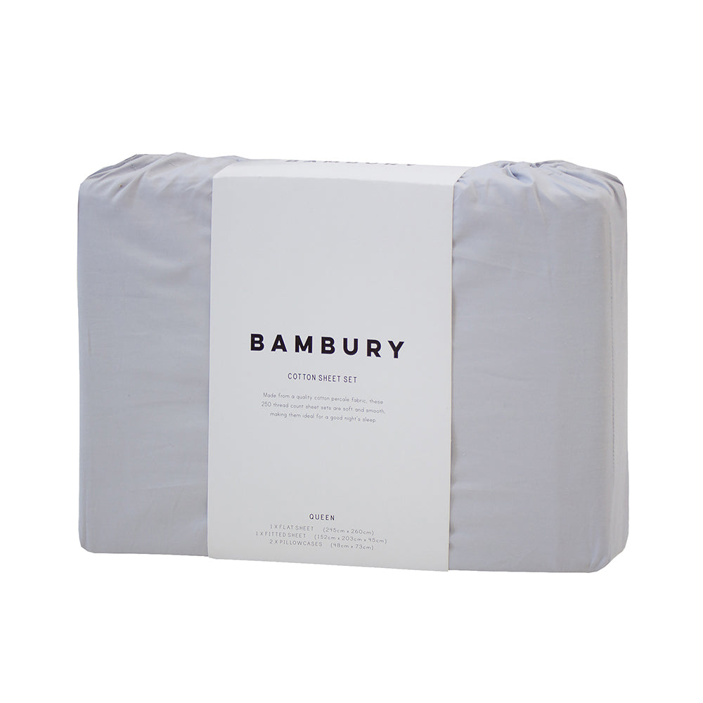 250TC Cotton Sheet Set Silver Queen- Bambury