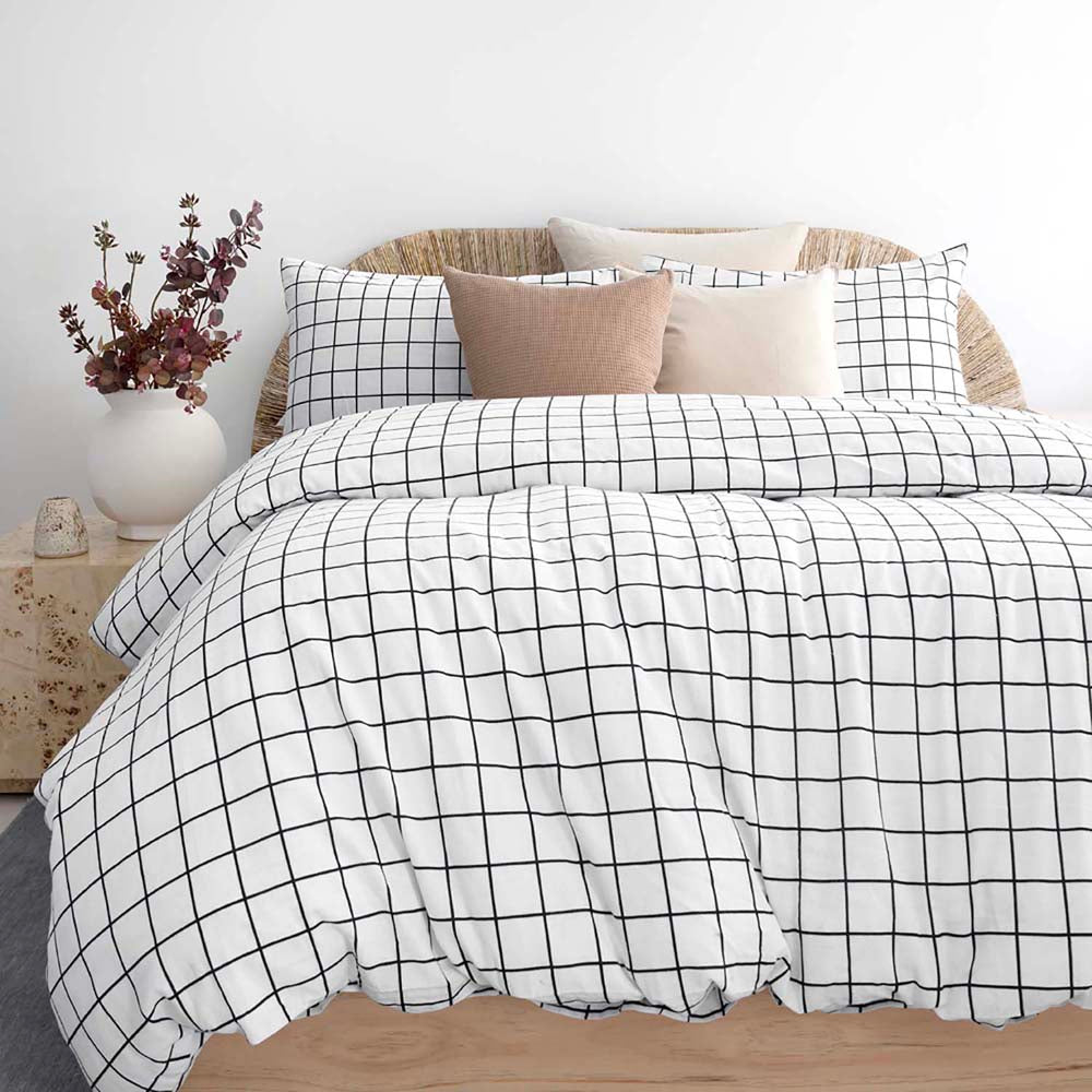 Grid Black Flannelette Duvet / Quilt Cover Set Double - Bambury