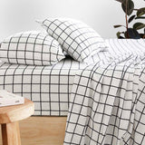 Grid Black Flannelette Sheet Set King - Bambury