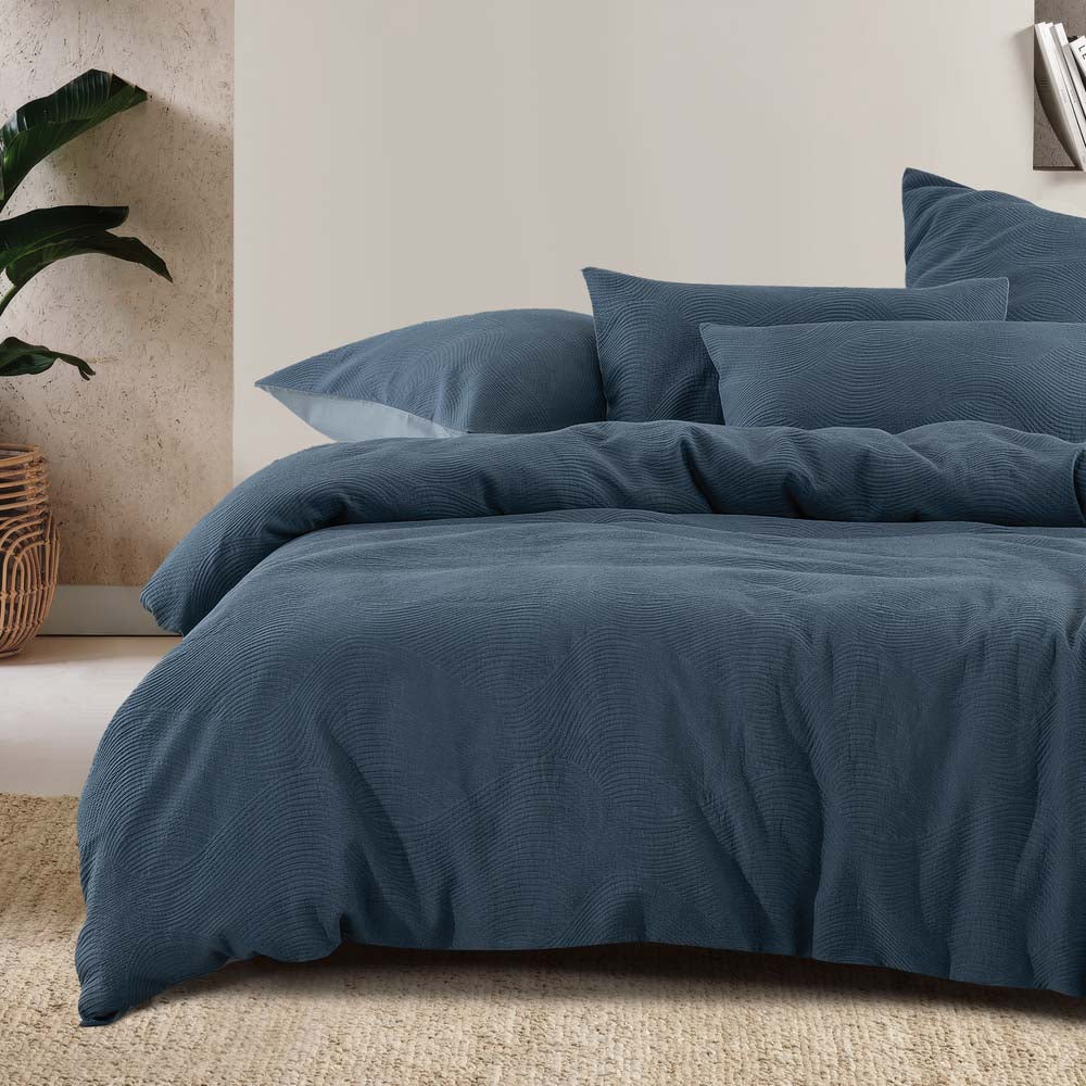 Tide Jacquard Duvet / Quilt Cover Set Denim Queen - Bambury
