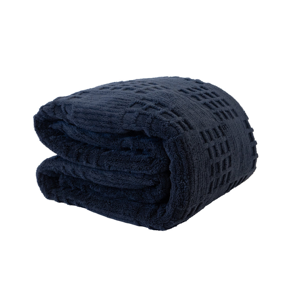 Lattice Sherpa Blanket Navy Super King Bed