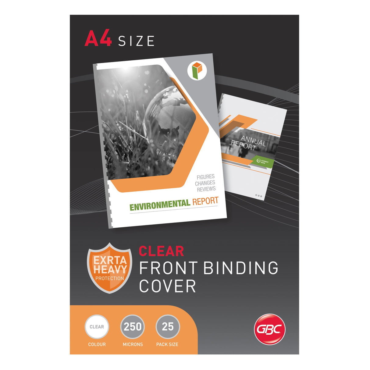 Clear GBC A4 binding covers (250 microns) pack of 25, designed to protect and elevate document presentations.