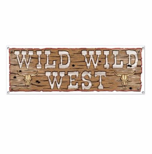 Vibrant 1.5m Wild Wild West Western Banner with eyelets, perfect for indoor or outdoor cowboy-themed events and parties.