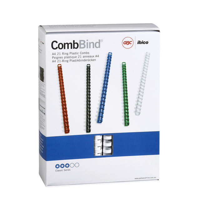 White 16mm GBC binding combs, pack of 100, for professional document binding with reusable and durable features.