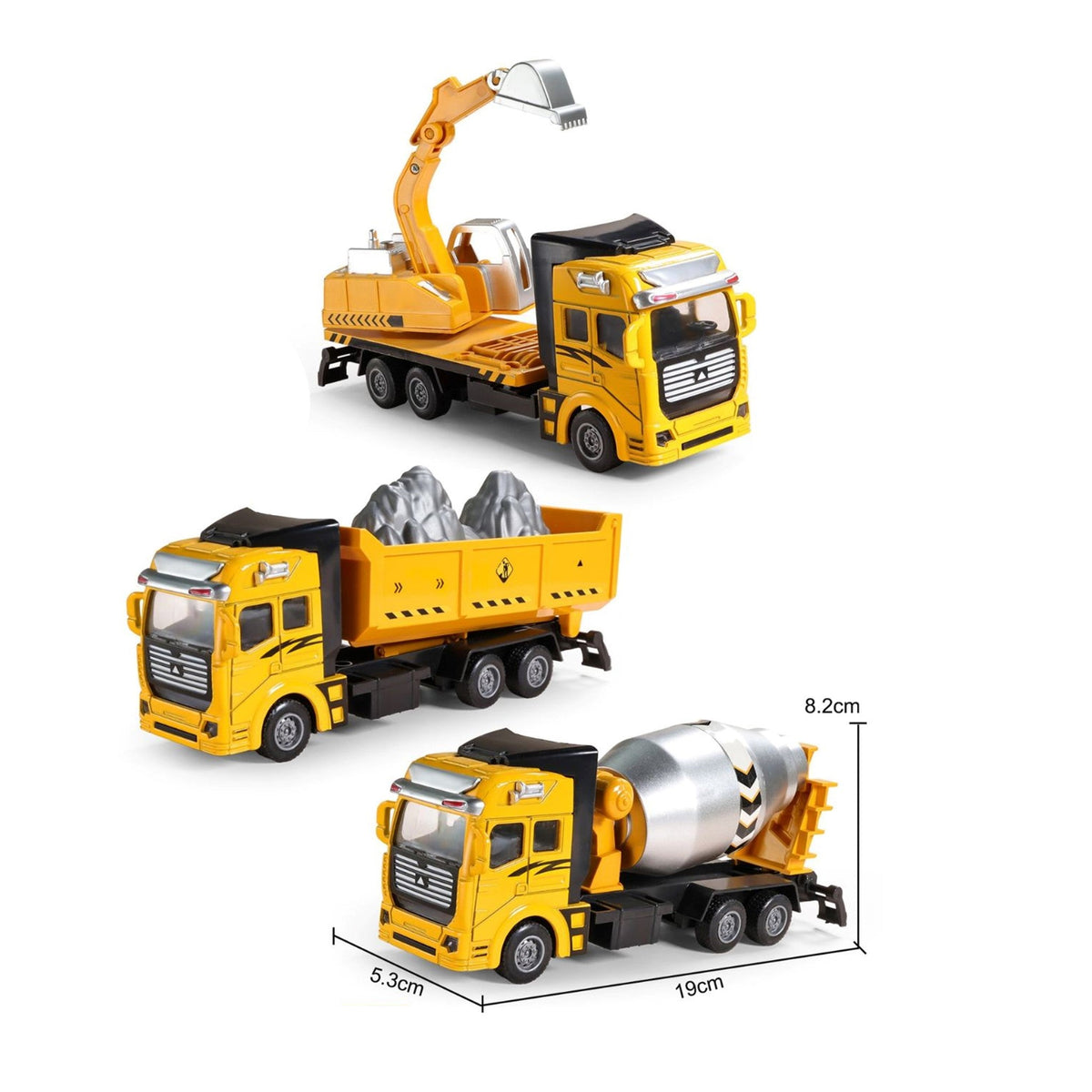Die-Cast Pull-Back Construction Truck Toy Display 6pc