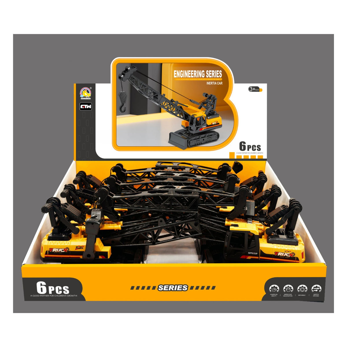 Engineering Crane Construction Truck Toy Display 6pc