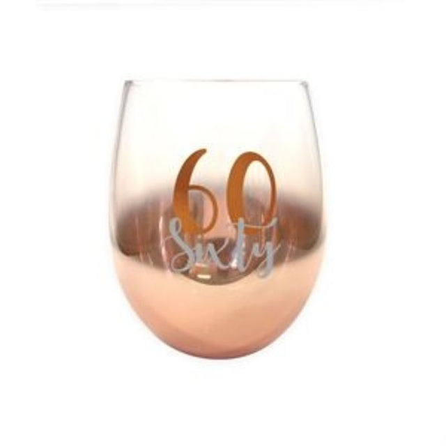 60th Ombre Stemless Wine Glass featuring a chic gradient design, perfect for celebrations and memorable keepsakes.