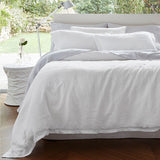 Luxurious white linen sheet set from Baksana, California King size with fitted & flat sheets plus pillowcases, eco-friendly material.