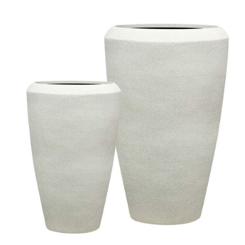 Elegant Artemis Stone Lite Chalk Beige planters set of 2, crafted for durability and style, perfect for enhancing outdoor spaces.