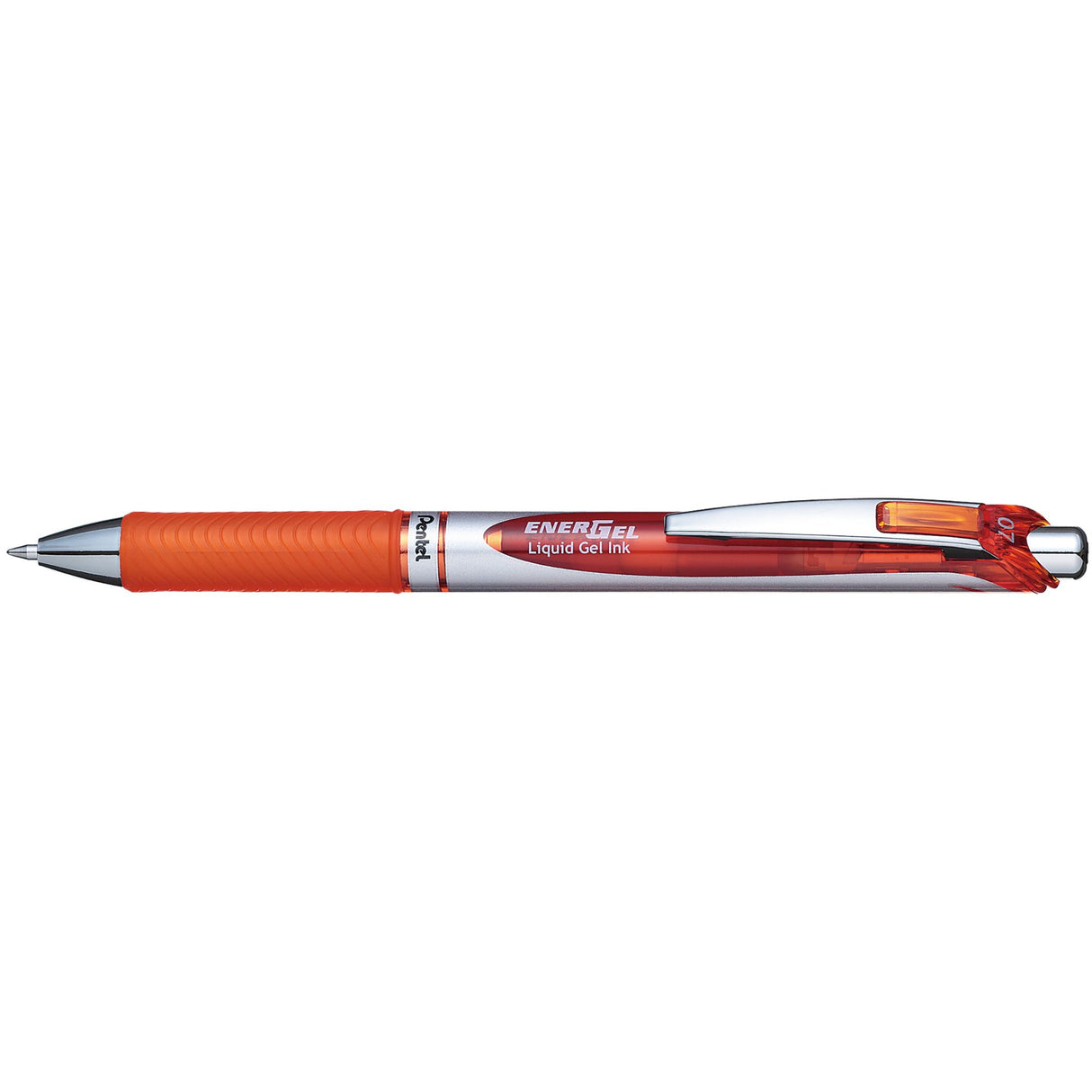 Pack of 12 Pentel EnerGel BL77 orange gel pens with smooth ink, ergonomic grip, and quick-drying, eco-friendly design.