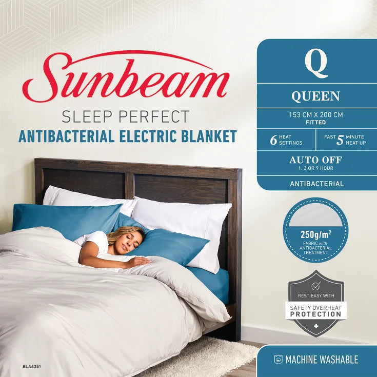 ANTIBACTERIAL ELECTRIC BLANKET - SLEEP PERFECT KING SINGLE (107cm x 200cm)