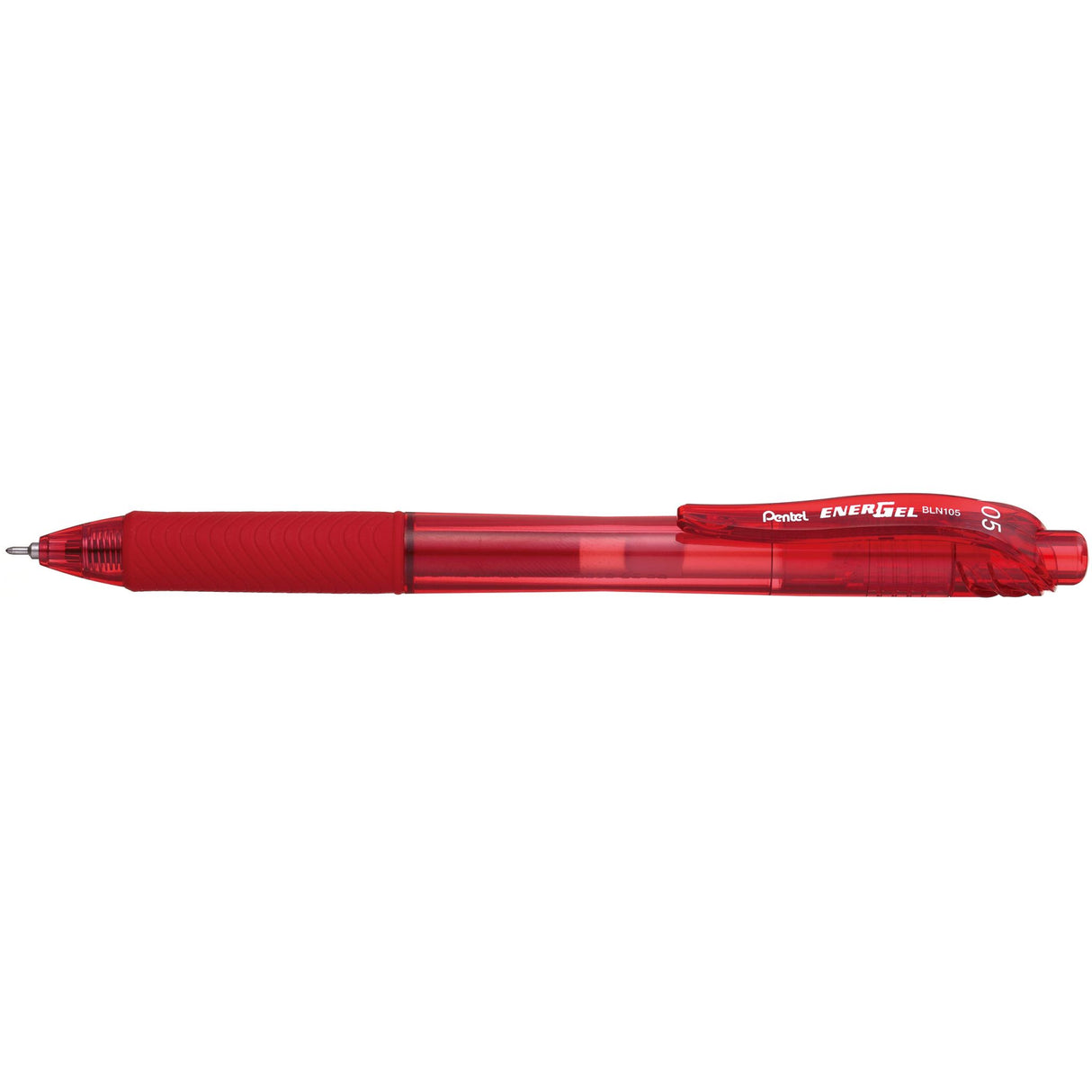 Pack of 12 PENTEL ENERGEL Gel Pens in vibrant red, featuring smooth liquid gel ink and 0.5mm needle tips for precise writing.