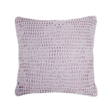Hand-crocheted lilac square cushion with floral design, made of 100% cotton, perfect for stylish home decor.