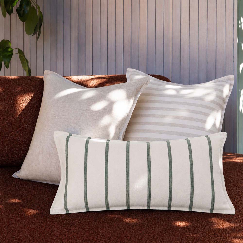 Linen Feather-Filled Rectangle Cushion 30 x 60cm Bambury - Moss Stripe