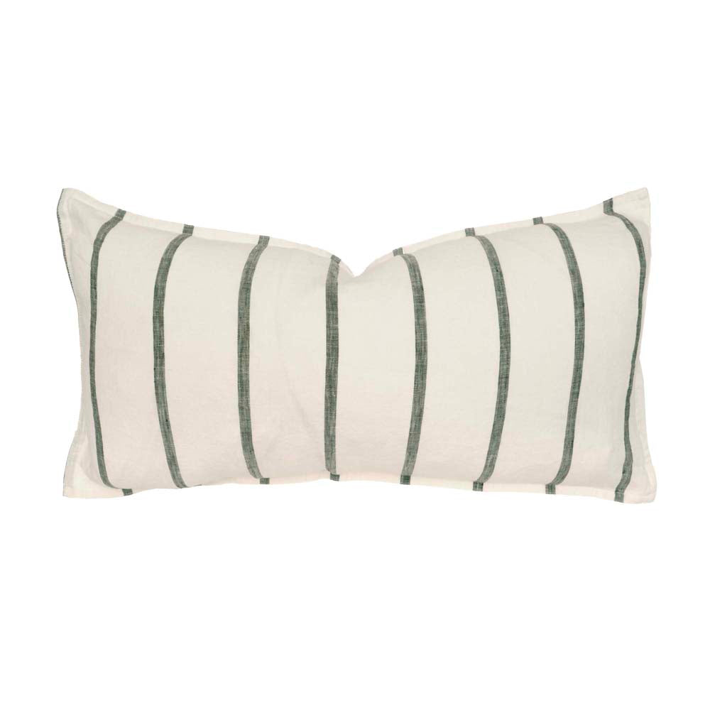 Linen Feather-Filled Rectangle Cushion 30 x 60cm Bambury - Moss Stripe