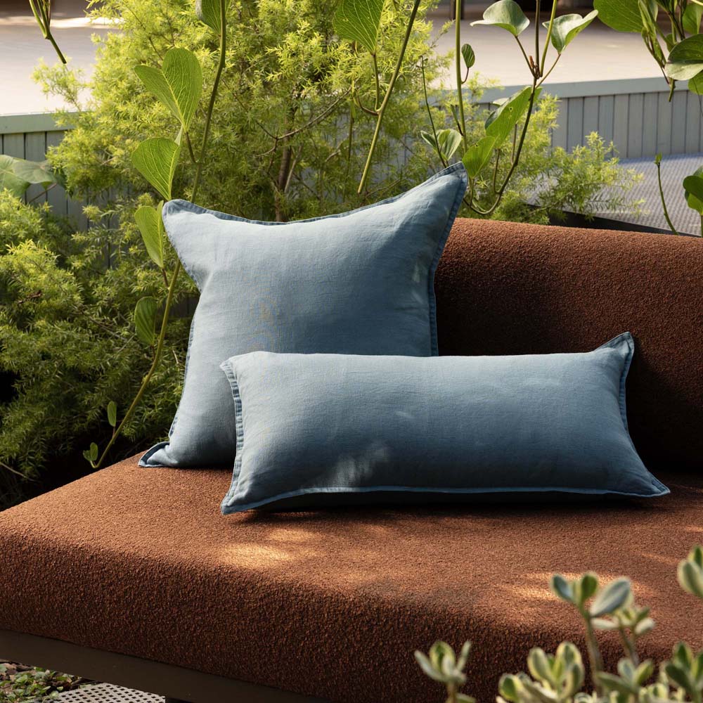 Linen Feather-Filled Square Cushion 50 x 50cm Bambury - Blue