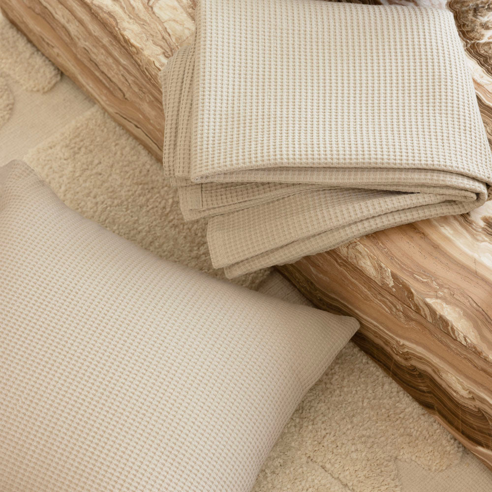 Milo Waffle Square Cushion Stone - Bambury