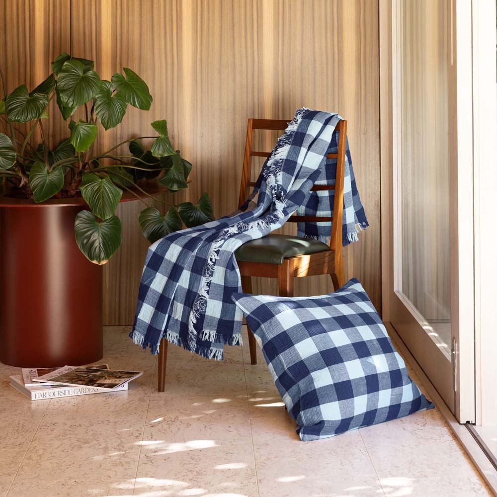 Willow Cotton Gauze Square Cushion 50 x 50cm Bambury - Blue