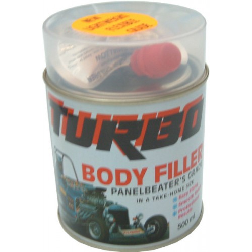 Turbo Body Filler 500ml, a versatile and waterproof solution ideal for automotive and DIY repairs, ensuring a smooth finish.