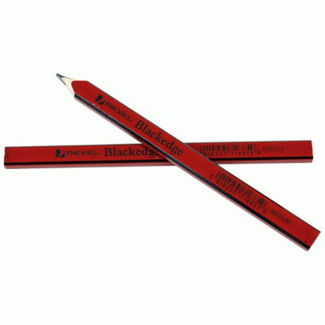 BLACKEDGE medium carpenter's pencil in red, designed for precision marking on various surfaces with a hexagonal shape.