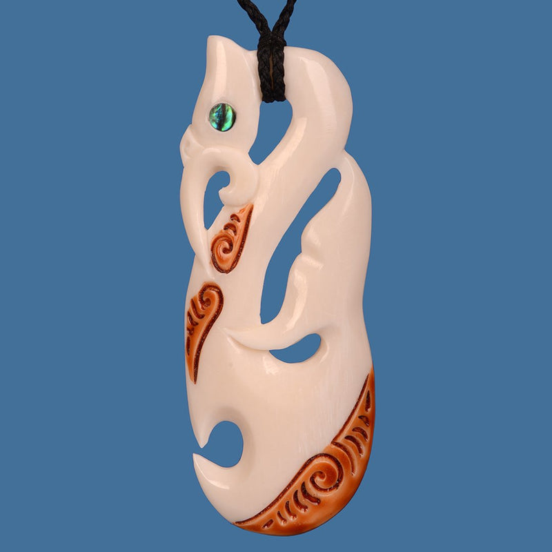 Bone Manaia with Whale Tail and Stain Pendant