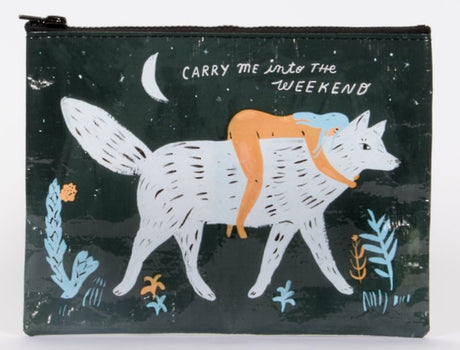 Eco-friendly zipper pouch measuring 7.25"x9.5", perfect for stylishly organizing essentials for weekend adventures.