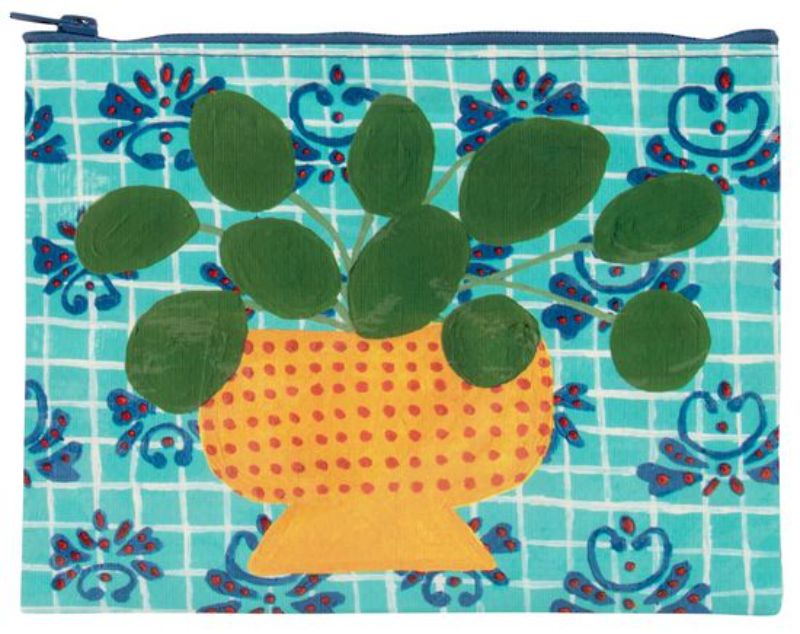 Eco-friendly zipper pouch featuring a vibrant Chinese Money Plant design, ideal for storing essentials on the go.