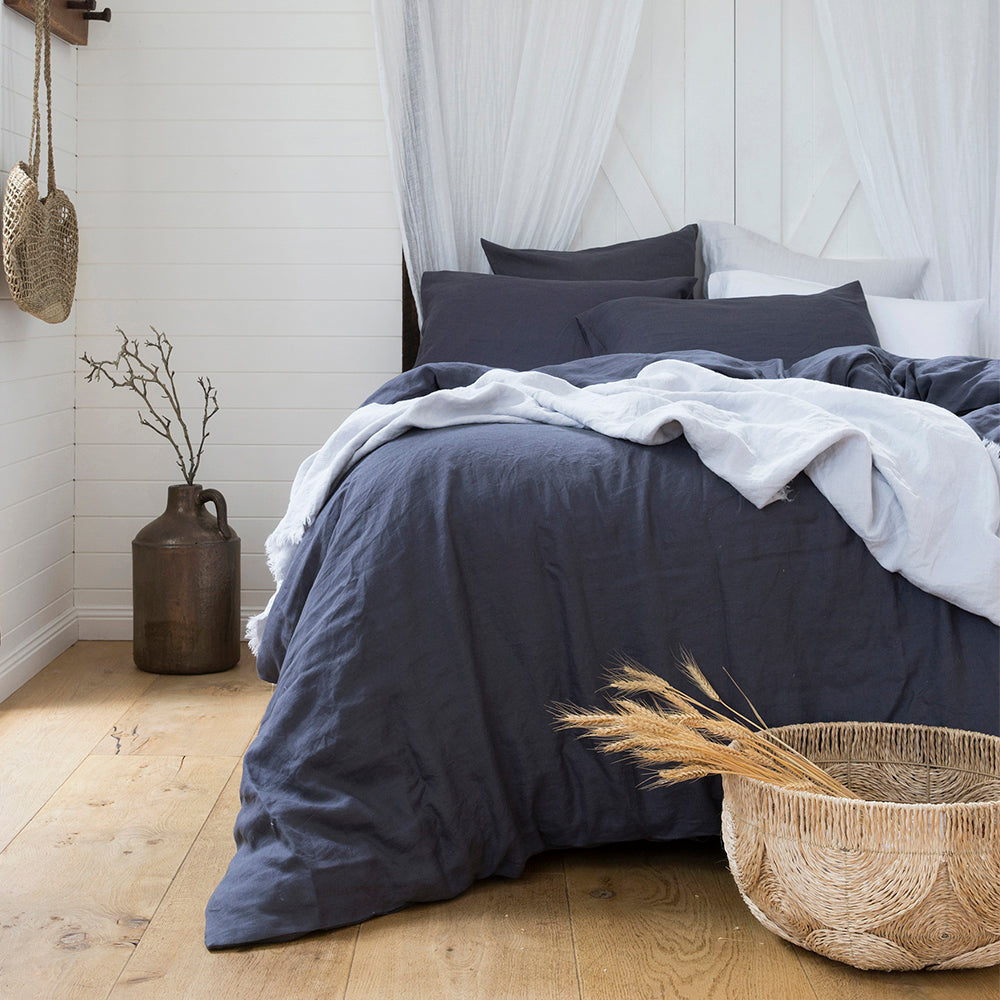 Super King Linen Quilt / Duvet Cover Set Charcoal- Bambury