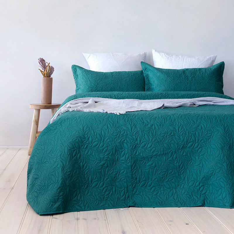 Single / Double Botanica Coverlet Set Teal- Bambury