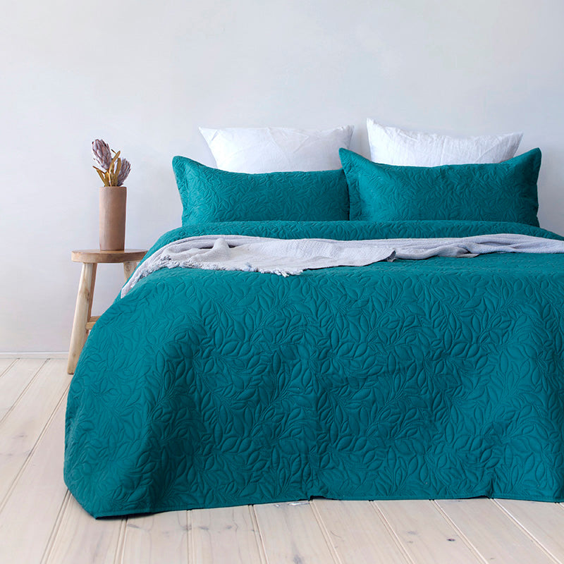 Single / Double Botanica Coverlet Set Teal- Bambury