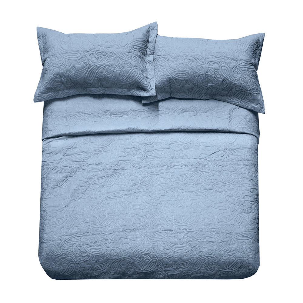 Queen / King Paisley Coverlet Set Blue- Bambury