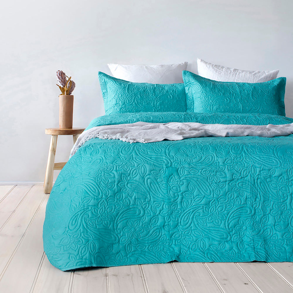 Single / Double Paisley Coverlet Set Peacock- Bambury