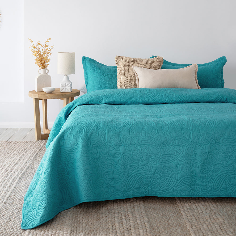Single / Double Paisley Coverlet Set Peacock- Bambury